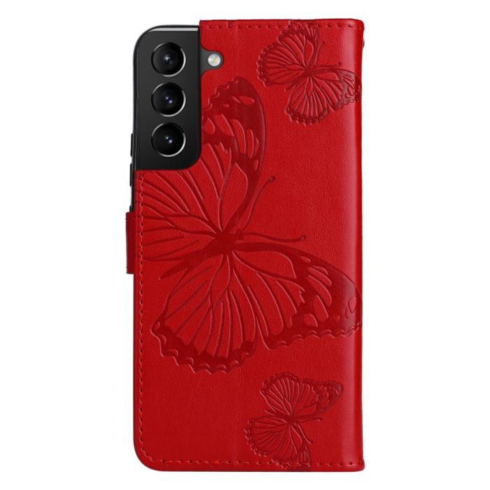 Bild 4, Samsung Galaxy S22 Plus Fodral Fjärilar Tryckt Läder Röd