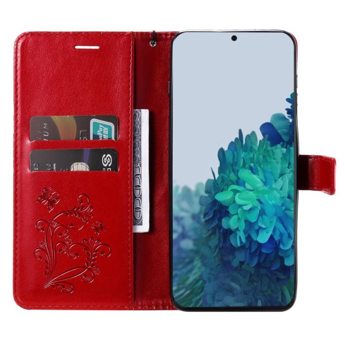 Bild 5, Samsung Galaxy S22 Plus Fodral Fjärilar Tryckt Läder Röd
