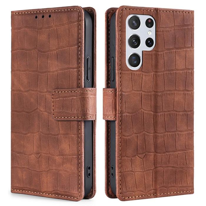 Bild 1, Samsung Galaxy S23 Ultra Fodral Krokodil Textur Brun