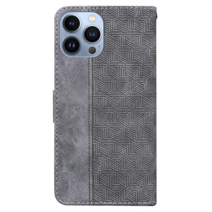 Bild 3, iPhone 14 Pro Max Fodral Geometrisk Läder Grå