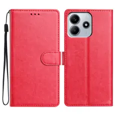 Xiaomi Redmi Note 14 5G Pl&aring;nboksfodral L&auml;der R&ouml;d/Rosa