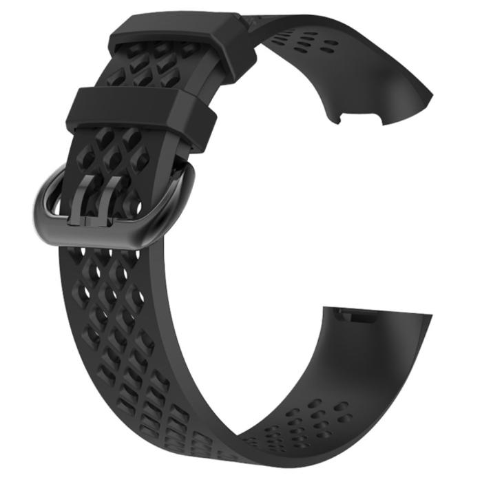 Bild 1, Ihåligt Silikon Armband Fitbit Charge 4/3 (L) Svart