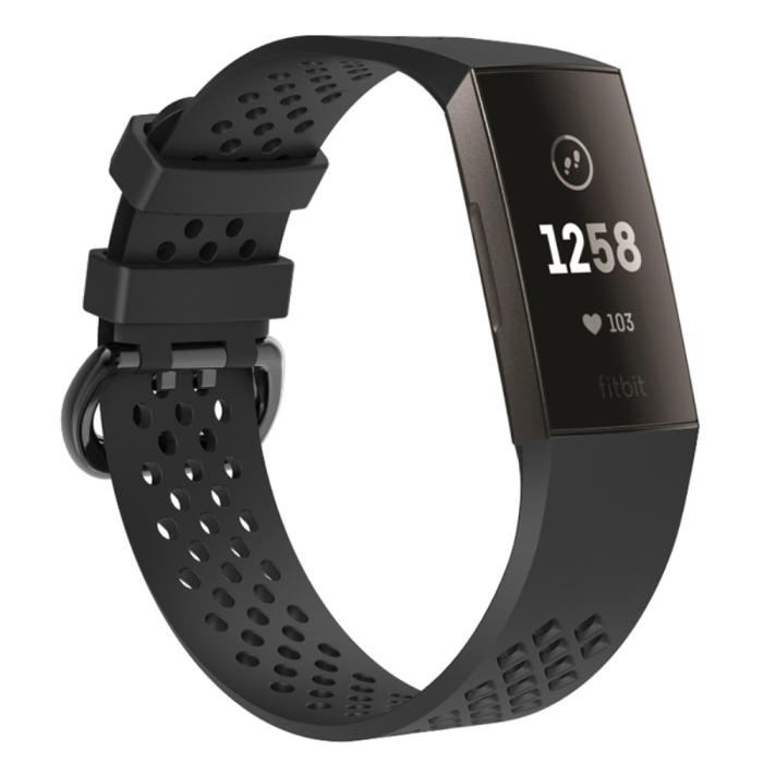 Bild 2, Ihåligt Silikon Armband Fitbit Charge 4/3 (L) Svart