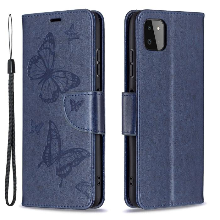 Bild 1, Samsung Galaxy A22 5G - Butterfly Läder Fodral - Mörk Blå