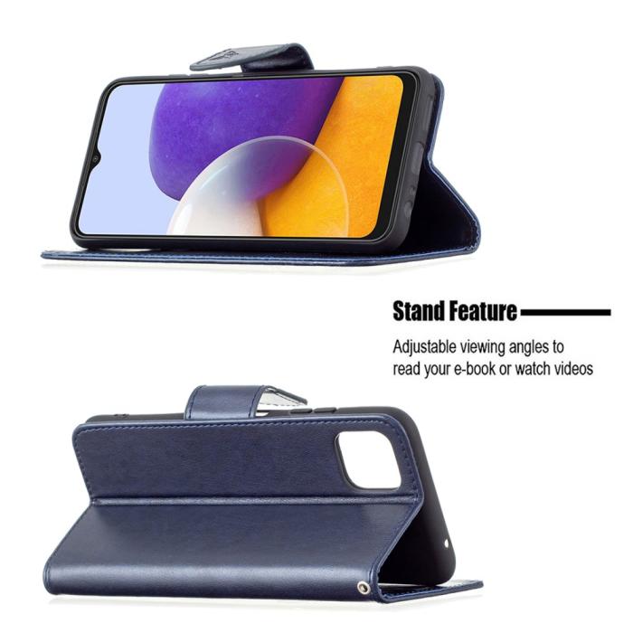 Bild 4, Samsung Galaxy A22 5G - Butterfly Läder Fodral - Mörk Blå