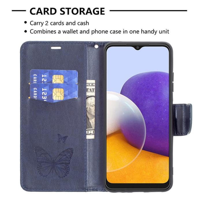 Bild 5, Samsung Galaxy A22 5G - Butterfly Läder Fodral - Mörk Blå
