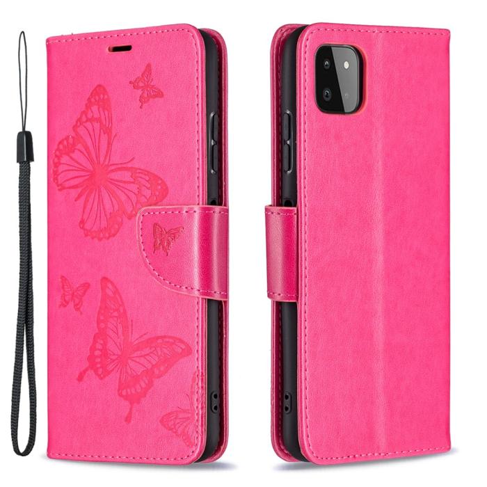 Bild 1, Samsung Galaxy A22 5G - Butterfly Läder Fodral - Rosa