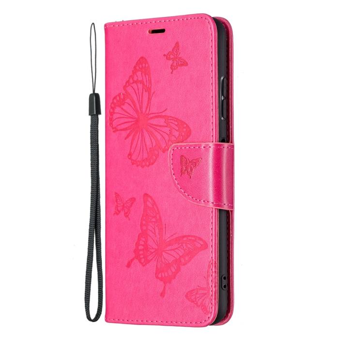Bild 2, Samsung Galaxy A22 5G - Butterfly Läder Fodral - Rosa