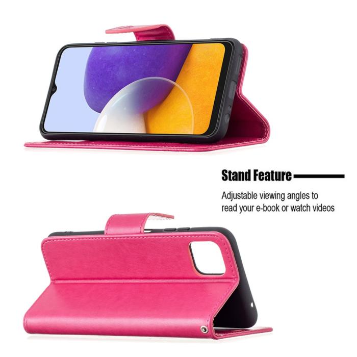 Bild 4, Samsung Galaxy A22 5G - Butterfly Läder Fodral - Rosa