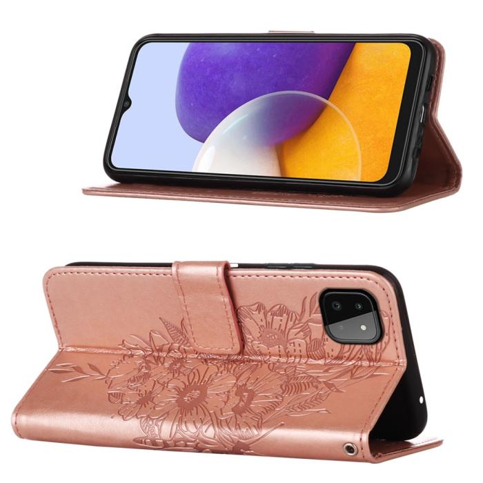 Bild 3, Samsung Galaxy A22 5G - Butterfly Plånboksfodral - Roséguld