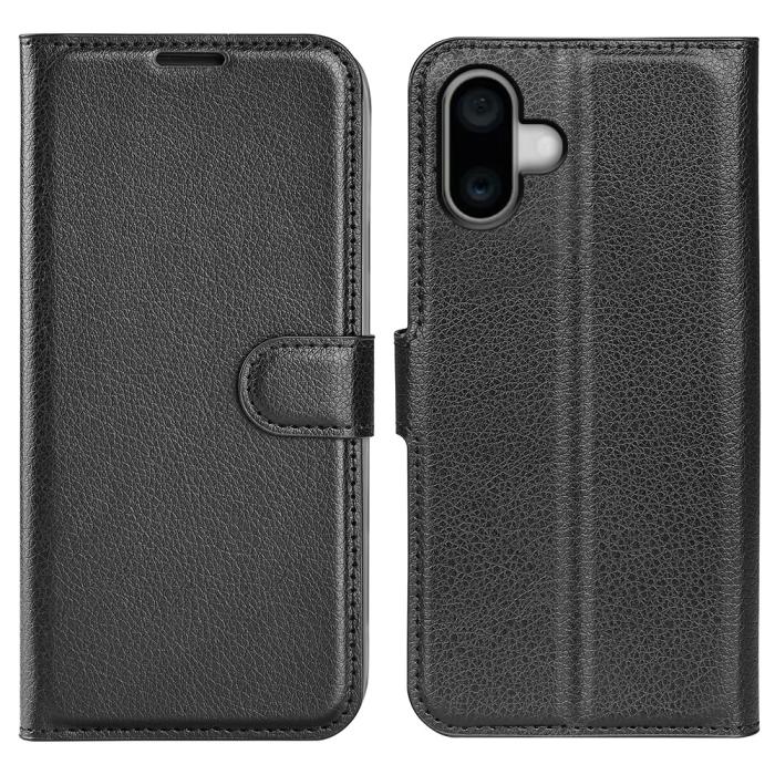 Bild 1, iPhone 16 Fodral Litchi Textur Läder Svart