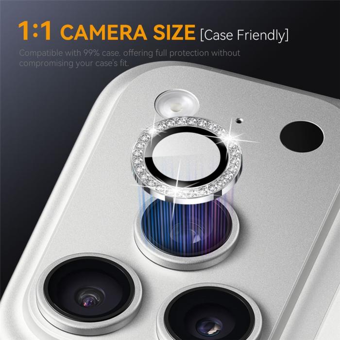 Bild 3, NORTHJO iPhone 18 Pro/18 Pro Max Linsskydd Strass Silver