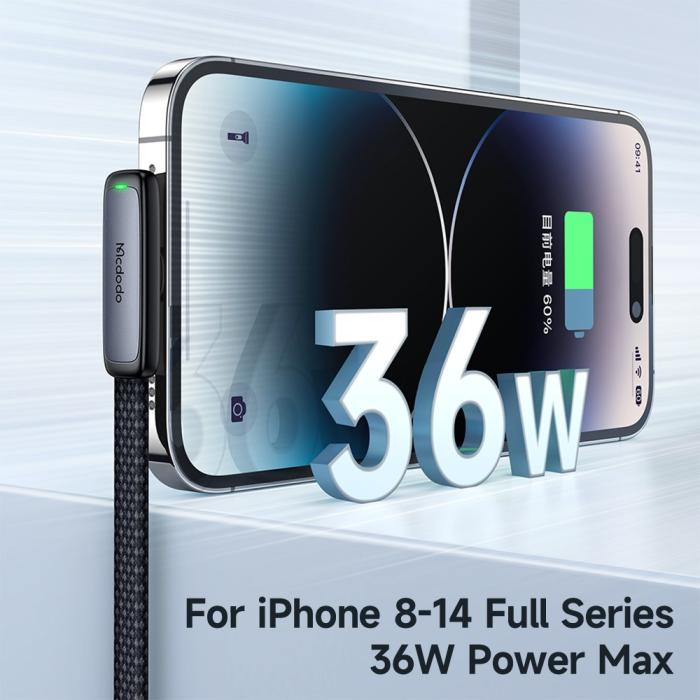 Bild 4, Mcdodo 1.2m 36W PD USB-C - Lightning Elbow Kabel Svart