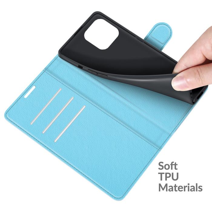 Bild 4, iPhone 13 Pro Fodral Litchi Läder Ljus Blå