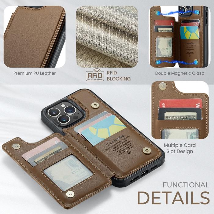Bild 6, CASEME iPhone 15 Pro Max Skal RFID Kickstand Plånbok Brun