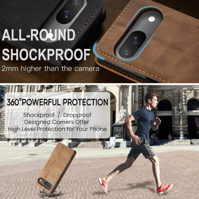 Bild 6, CASEME Google Pixel 10/10 Pro / 9/9 Pro Fodral Flip Retro Läder