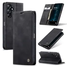 CASEME Samsung Galaxy A16 Fodral Flip Retro L&auml;der Svart