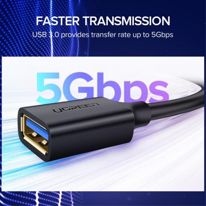 Bild 2, UGREEN 2m USB 3.0 Förlängningskabel Svart