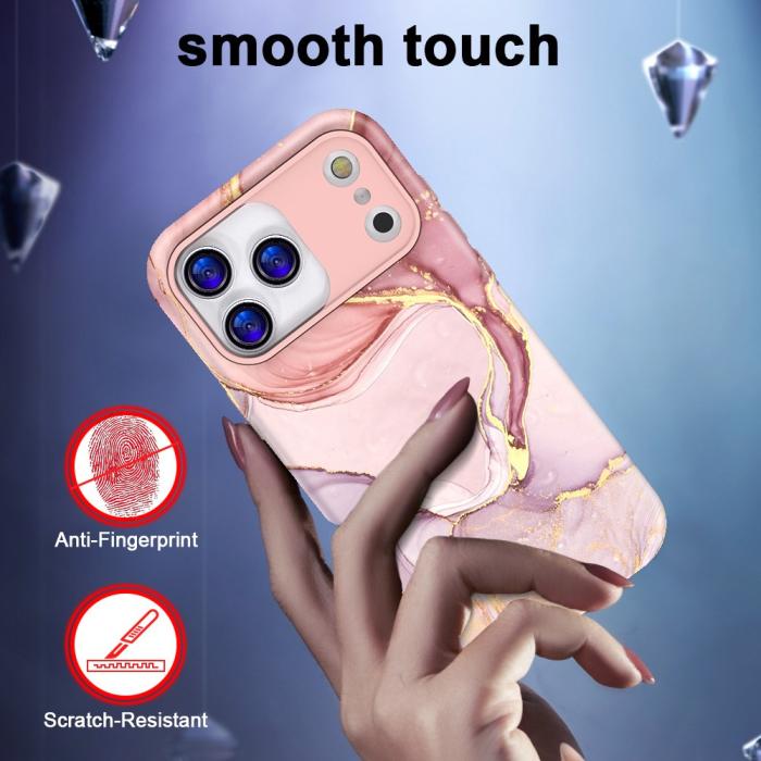 Bild 2, iPhone 17 Pro Skal Hybrid Med Marmor Tryck Rosa
