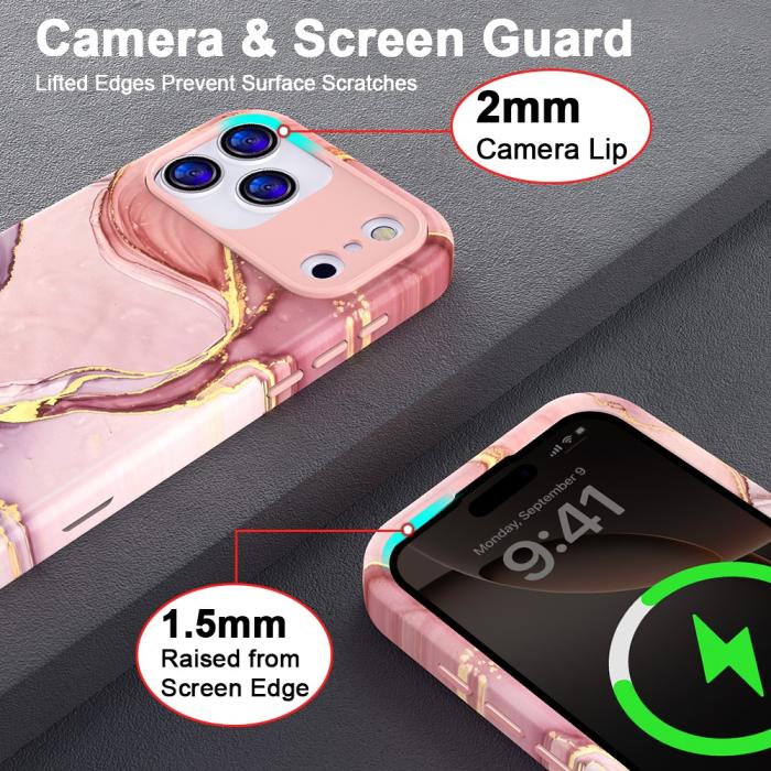 Bild 5, iPhone 17 Pro Skal Hybrid Med Marmor Tryck Rosa