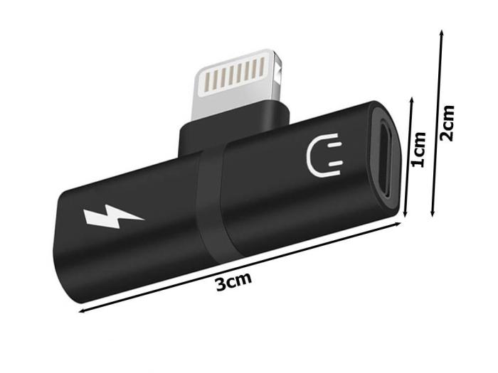 Bild 2, Lightning Splitter x2 Lightning Port Med Stöd För Volymkontroll - Svart