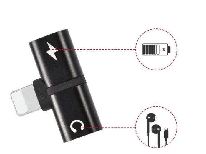 Bild 3, Lightning Splitter x2 Lightning Port Med Stöd För Volymkontroll - Svart