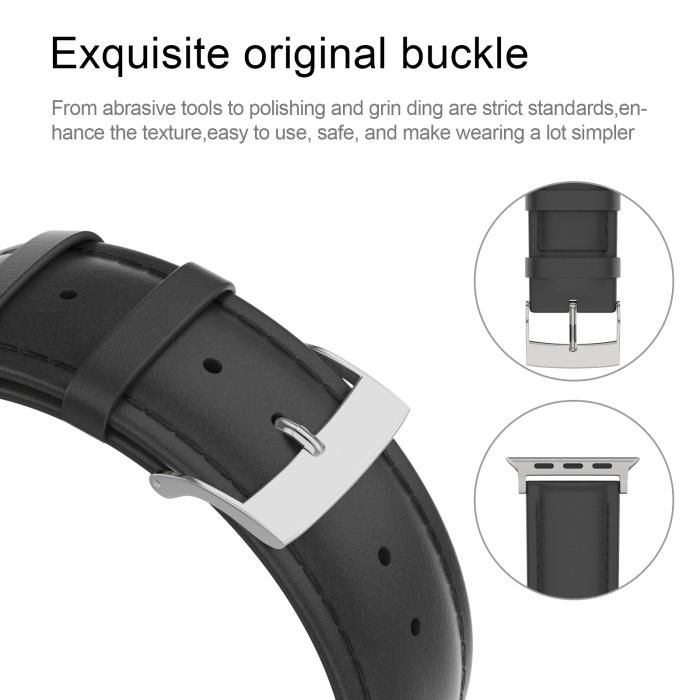 Bild 5, Äkta Läder Armband Apple Watch 42/44/45/49 mm Svart
