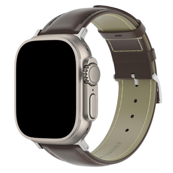 Bild 2, Äkta Läder Armband Apple Watch 41/40/38 mm Mörk Brun