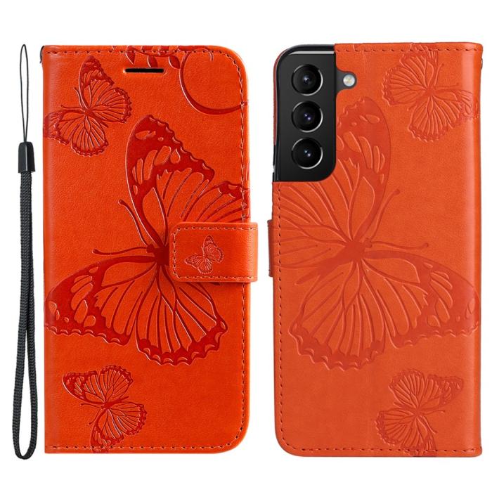 Bild 1, Samsung Galaxy S22 Plus Fodral Fjärilar Tryckt Läder Orange