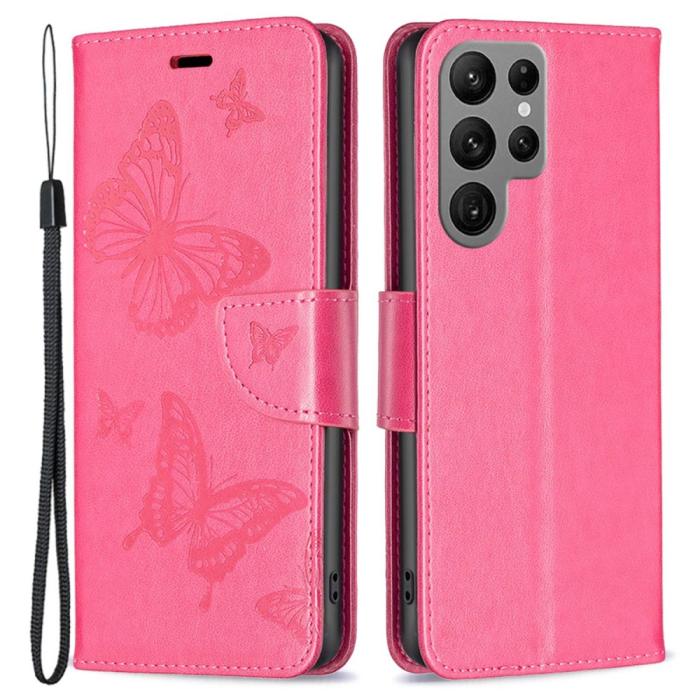 Bild 1, Samsung Galaxy S23 Ultra Fodral Tryckta Fjärilar Rosa