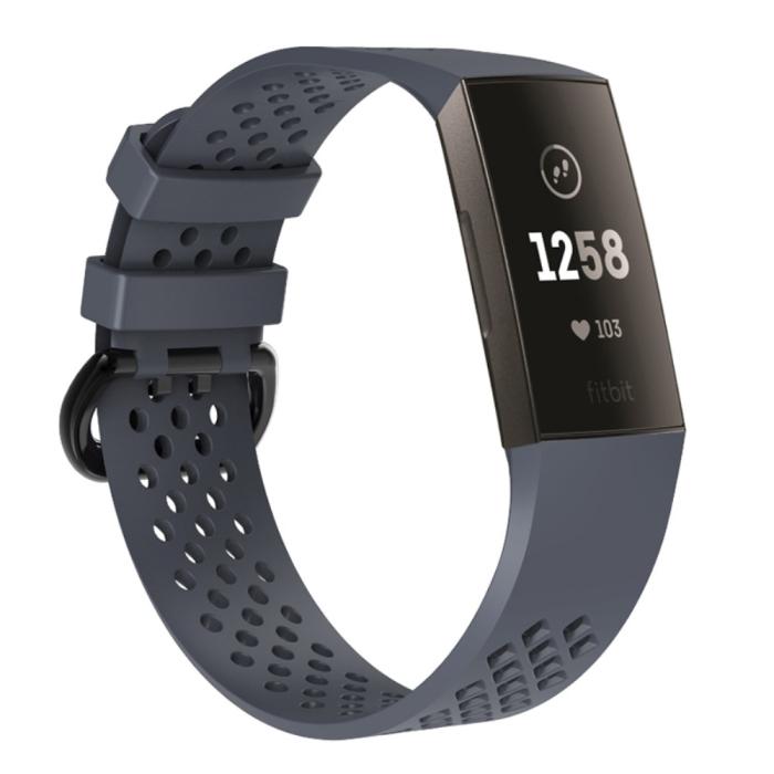 Bild 2, Ihåligt Silikon Armband Fitbit Charge 4/3 (L) Svartblå
