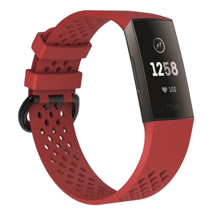 Bild 2, Ihåligt Silikon Armband Fitbit Charge 4/3 (L) Röd