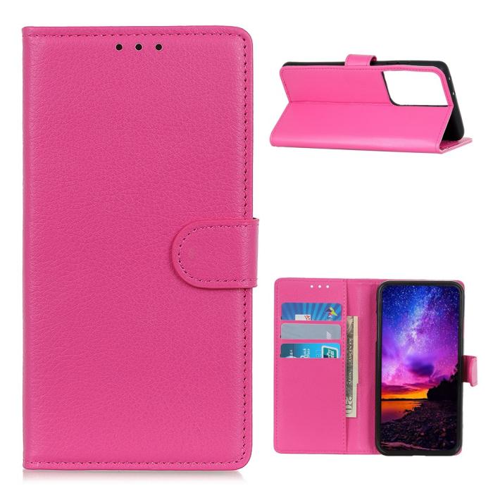 Bild 1, Samsung Galaxy S21 Ultra - Litchi Läder Fodral - Rosa