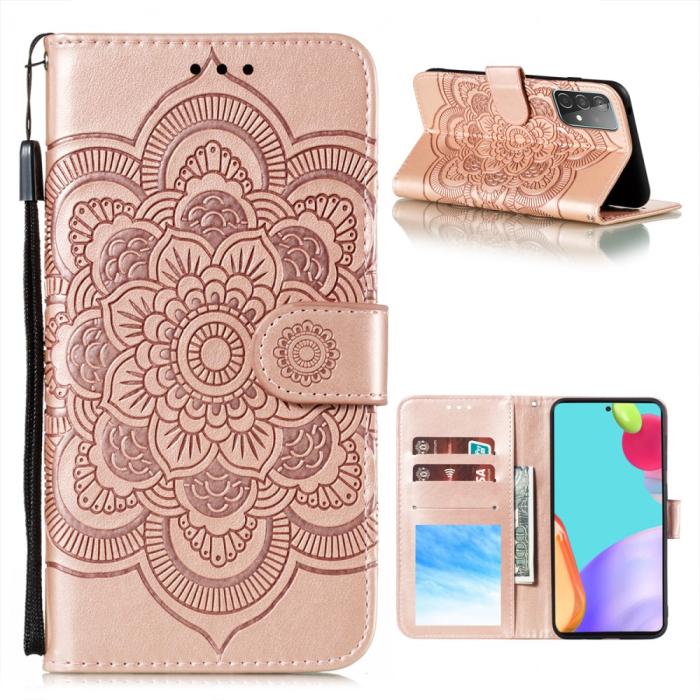 Bild 1, Samsung Galaxy A52 / A52s - Mandala Läder Fodral - Roséguld