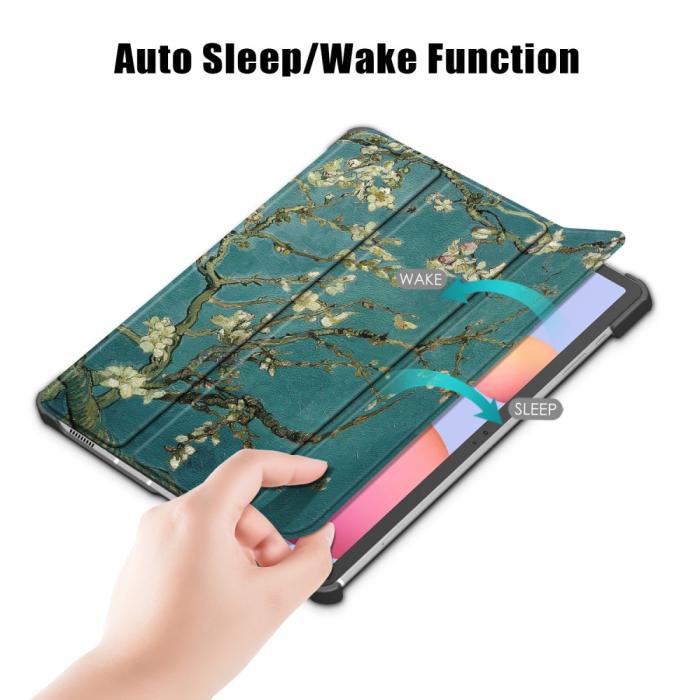 Bild 3, Galaxy Tab S7 FE/S7 Plus/S8 Plus Tri-Fold Läder Fodral Peach Blossom