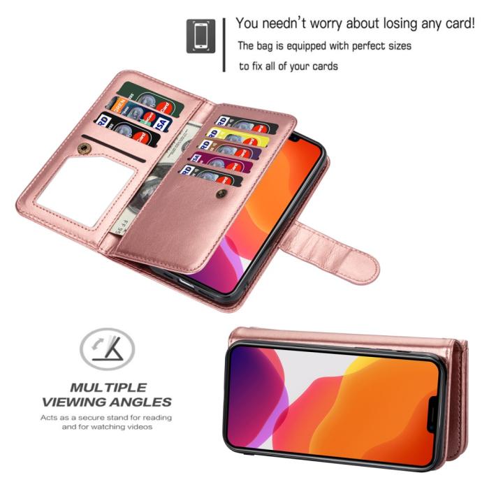 Bild 2, iPhone 13 Pro Max - 9-Korts 2in1 Magnet Fodral / Skal - Roséguld