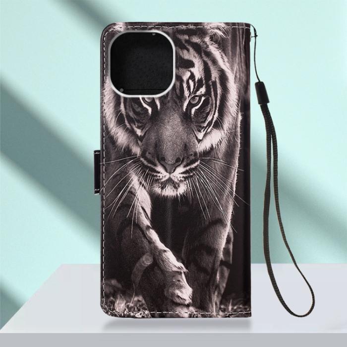 Bild 3, iPhone 14 Fodral Med Tryck Svart/Vit Tiger