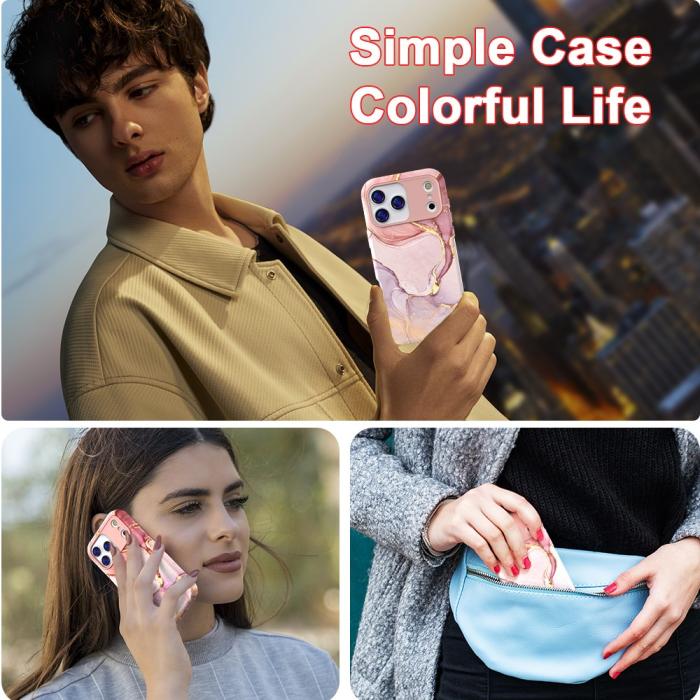 Bild 6, iPhone 17 Pro Skal Hybrid Med Marmor Tryck Rosa