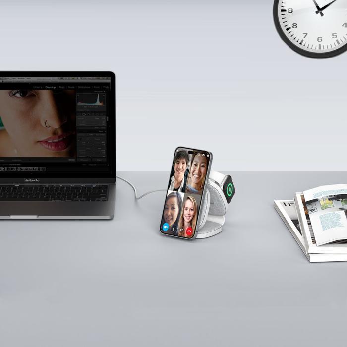 Bild 6, Tech-Protect 15W 3in1 Magnetisk MagSafe Qi Laddare Grå
