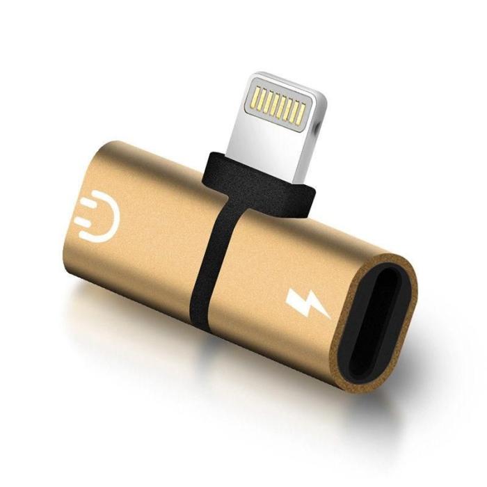 Bild 1, Lightning Splitter x2 Lightning Port Med Stöd För Volymkontroll - Guld