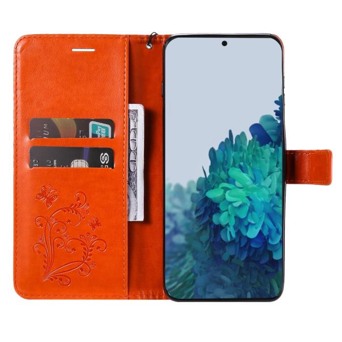 Bild 5, Samsung Galaxy S22 Plus Fodral Fjärilar Tryckt Läder Orange