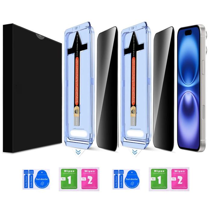 Bild 2, iPhone 16 Plus/15 Plus 2-PACK Skärmskydd Härdat Glas Privacy