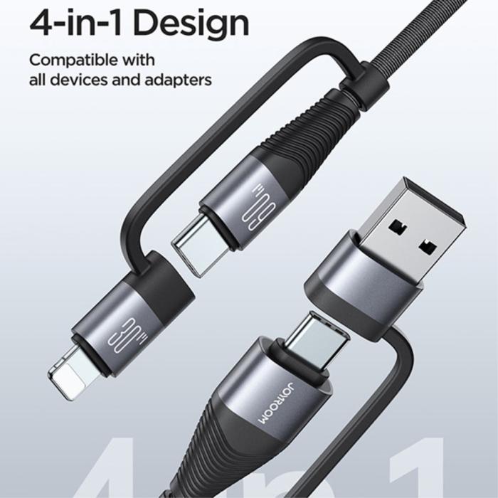 Bild 2, Joyroom 1.2 m 4in1 USB-C/USB-A - USB-C / Lightning Svart