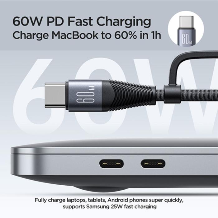 Bild 3, Joyroom 1.2 m 4in1 USB-C/USB-A - USB-C / Lightning Svart