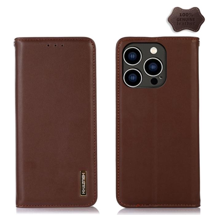 Bild 1, KHAZNEH iPhone 15 Pro Fodral Flip Nappa Textur Brun