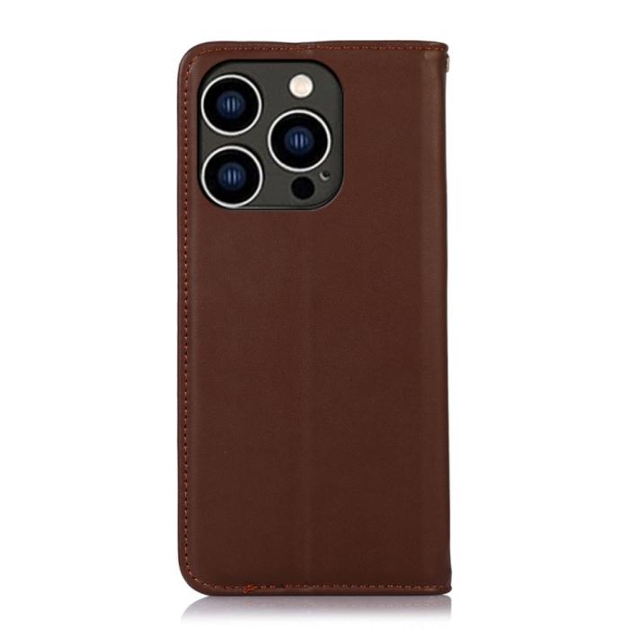 Bild 3, KHAZNEH iPhone 15 Pro Fodral Flip Nappa Textur Brun