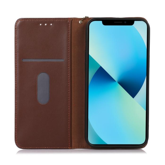 Bild 4, KHAZNEH iPhone 15 Pro Fodral Flip Nappa Textur Brun