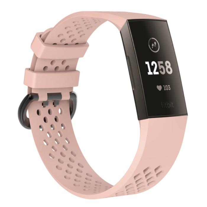 Bild 2, Ihåligt Silikon Armband Fitbit Charge 4/3 (L) Ljus Rosa