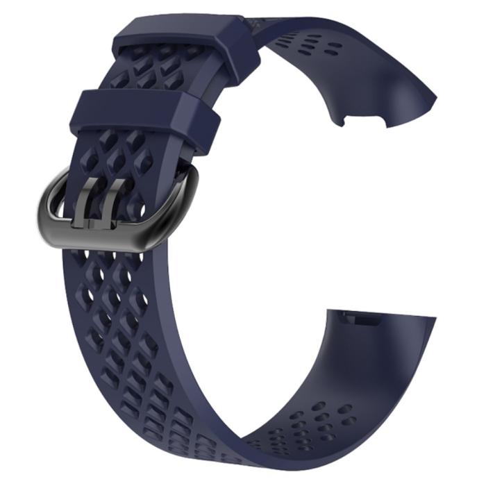 Bild 1, Ihåligt Silikon Armband Fitbit Charge 4/3 (L) Mörk Blå