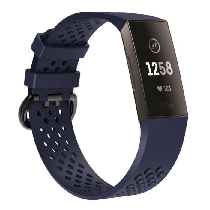 Bild 2, Ihåligt Silikon Armband Fitbit Charge 4/3 (L) Mörk Blå